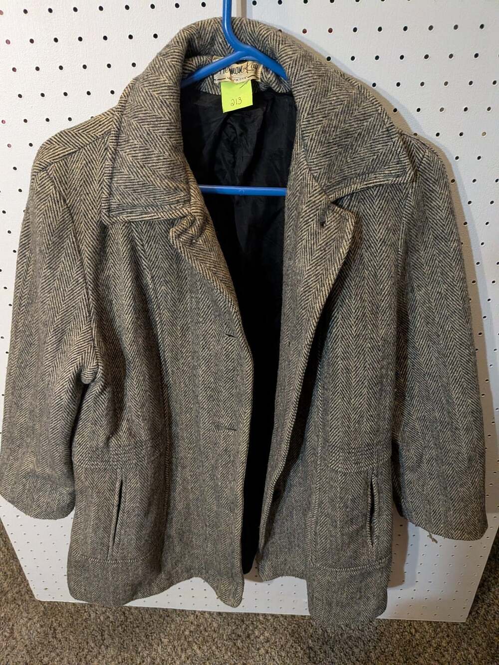 Norman Kay Vintage Herringbone Wool Pea Coat Jacket Grey Black